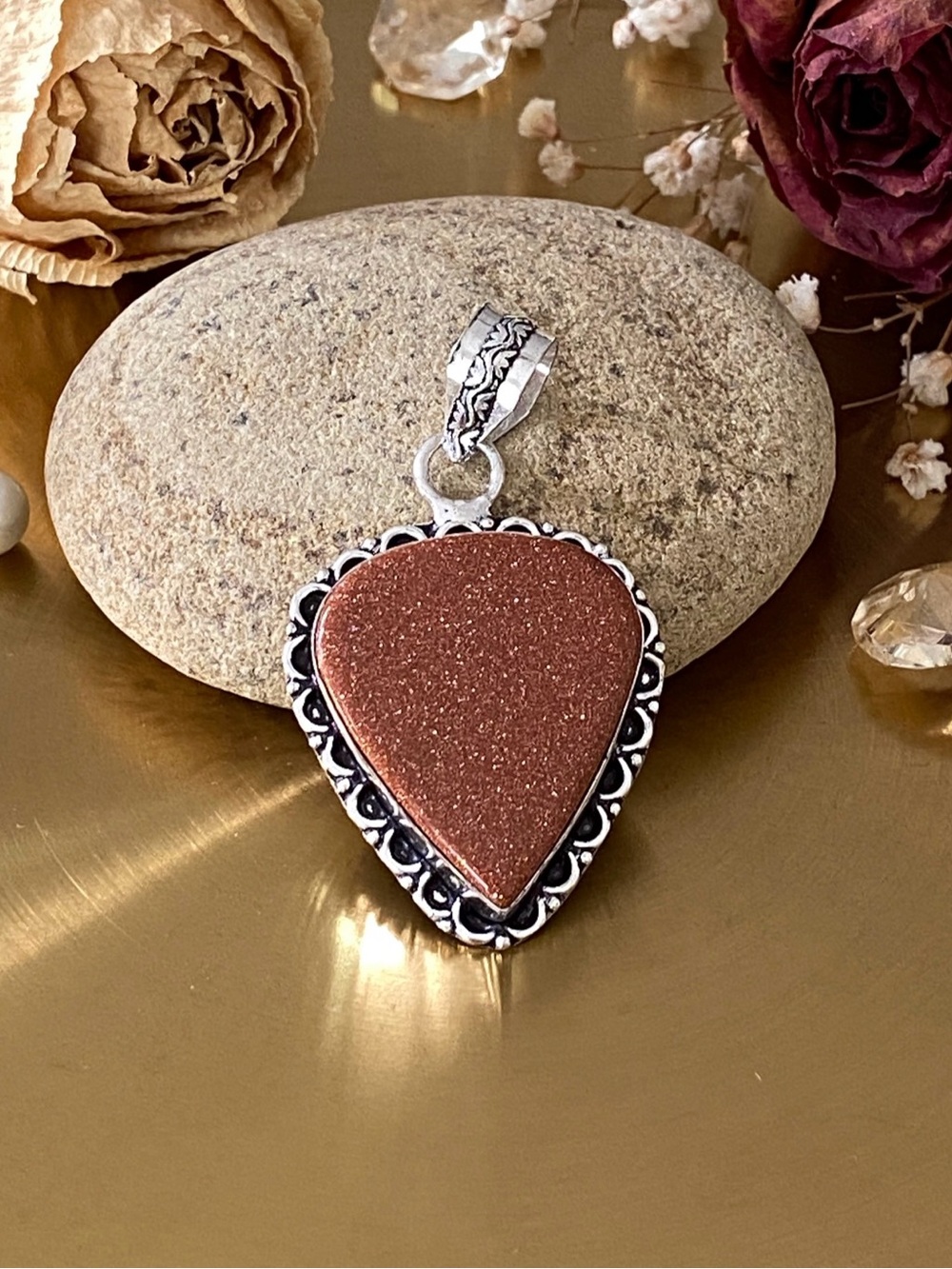 Natural Gold Sunstone Hand Crafted Pendant